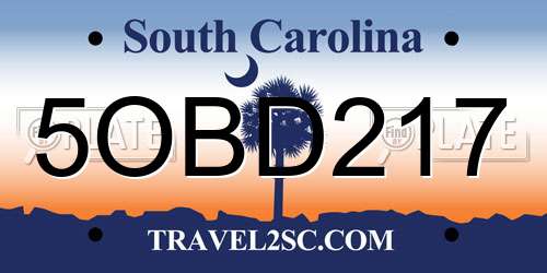 5OBD217 South Carolina License Plate