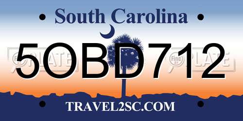5OBD712 South Carolina License Plate