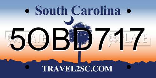 5OBD717 South Carolina License Plate