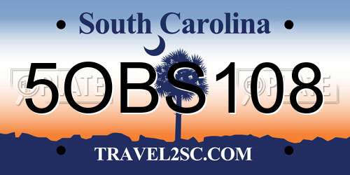 5OBS108 South Carolina License Plate