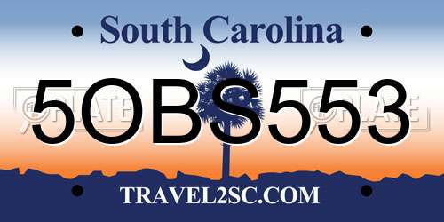 5OBS553 South Carolina License Plate