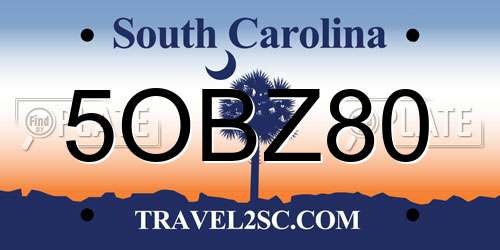5OBZ80 South Carolina License Plate