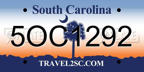 5OC1292 South Carolina License Plate
