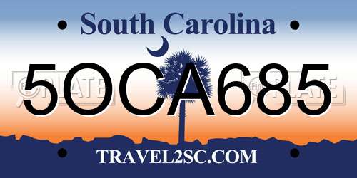5OCA685 South Carolina License Plate