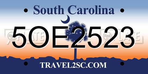 5OE2523 South Carolina License Plate