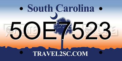 5OE7523 South Carolina License Plate