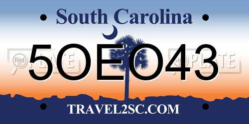 5OEO43 South Carolina License Plate