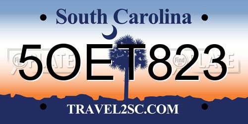5OET823 South Carolina License Plate