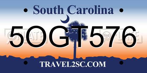 5OGT576 South Carolina License Plate