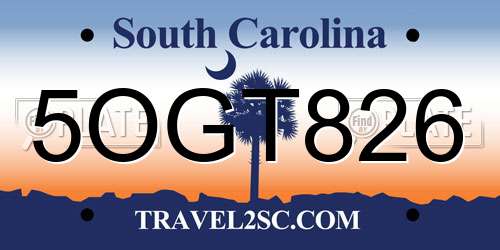 5OGT826 South Carolina License Plate