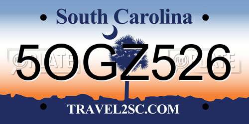 5OGZ526 South Carolina License Plate
