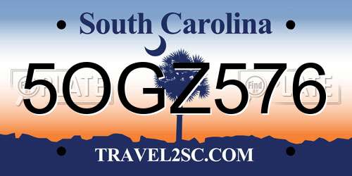 5OGZ576 South Carolina License Plate