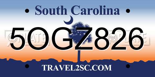 5OGZ826 South Carolina License Plate