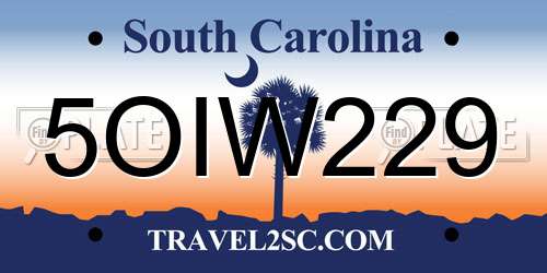 5OIW229 South Carolina License Plate