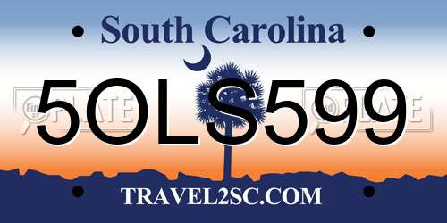 5OLS599 South Carolina License Plate