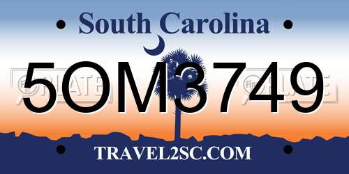 5OM3749 South Carolina License Plate