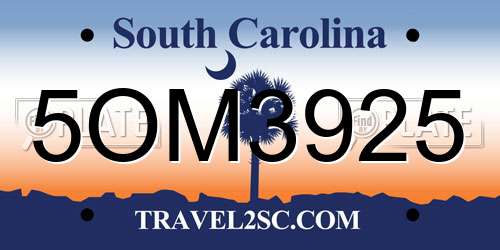 5OM3925 South Carolina License Plate