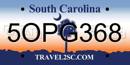 5OPG368 South Carolina License Plate
