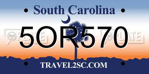 5OR570 South Carolina License Plate