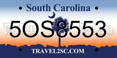 5OS8553 South Carolina License Plate