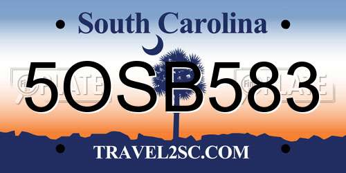 5OSB583 South Carolina License Plate