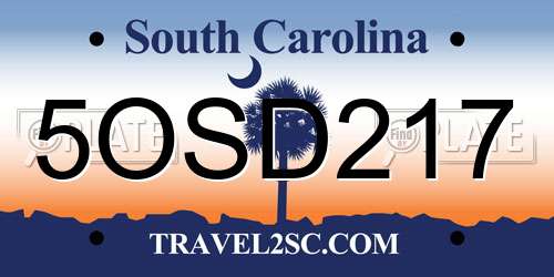 5OSD217 South Carolina License Plate