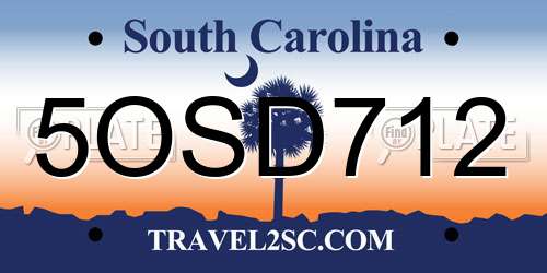 5OSD712 South Carolina License Plate