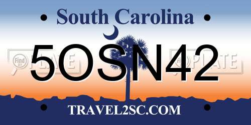 5OSN42 South Carolina License Plate