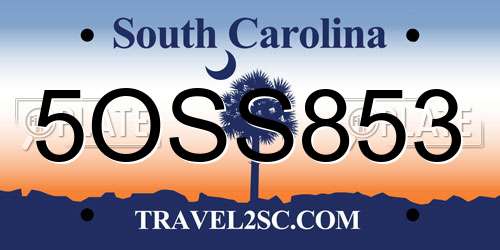 5OSS853 South Carolina License Plate