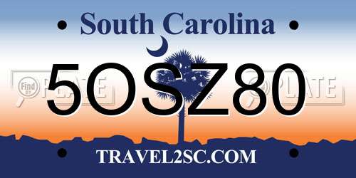 5OSZ80 South Carolina License Plate