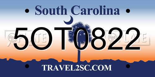 5OT0822 South Carolina License Plate