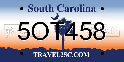 5OT458 South Carolina License Plate