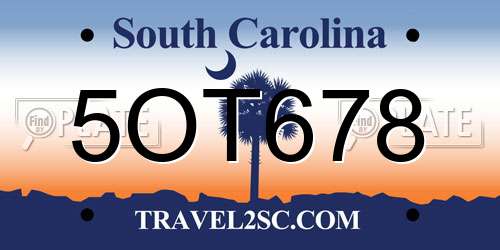 5OT678 South Carolina License Plate
