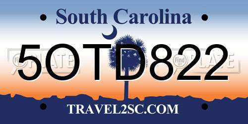 5OTD822 South Carolina License Plate