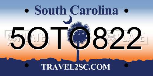 5OTO822 South Carolina License Plate