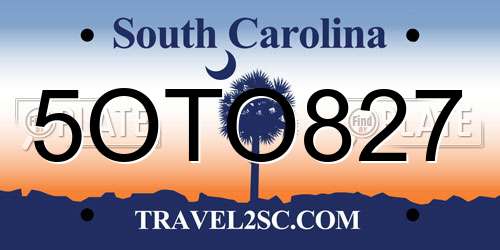 5OTO827 South Carolina License Plate