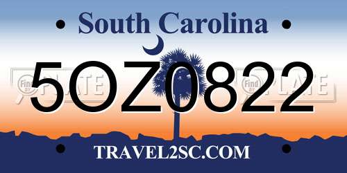 5OZ0822 South Carolina License Plate