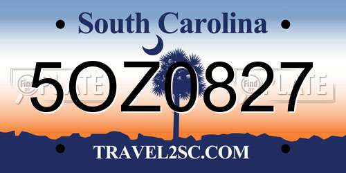 5OZ0827 South Carolina License Plate