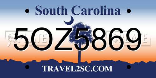 5OZ5869 South Carolina License Plate