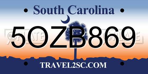 5OZB869 South Carolina License Plate