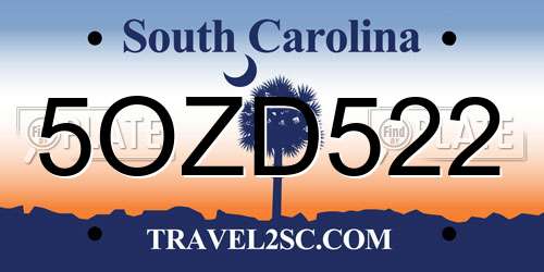 5OZD522 South Carolina License Plate