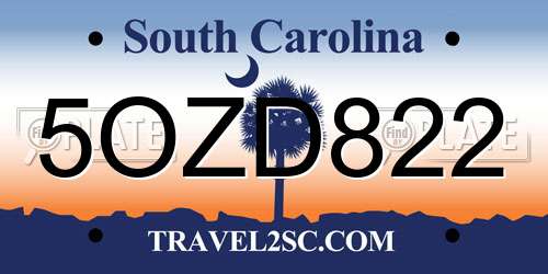5OZD822 South Carolina License Plate
