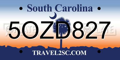 5OZD827 South Carolina License Plate