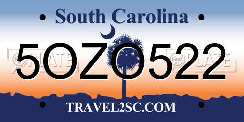 5OZO522 South Carolina License Plate