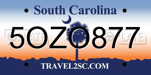 5OZO877 South Carolina License Plate