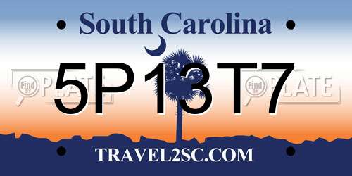 5P13T7 South Carolina License Plate