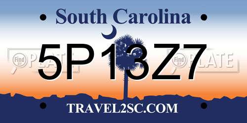 5P13Z7 South Carolina License Plate