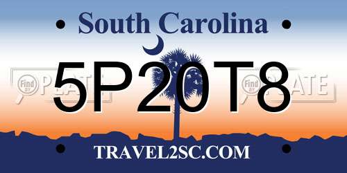 5P20T8 South Carolina License Plate