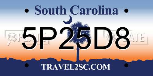 5P25D8 South Carolina License Plate