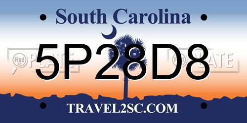 5P28D8 South Carolina License Plate